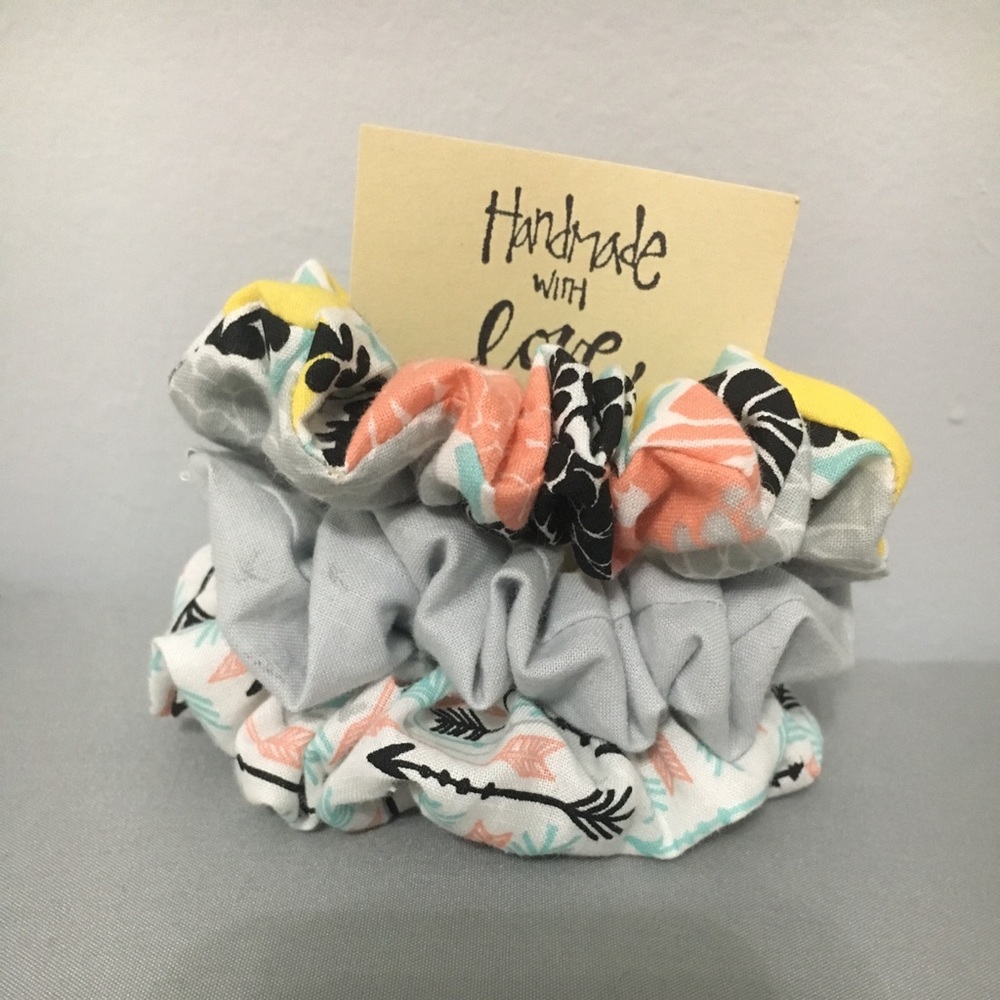 Coral, grey, and yellow scrunchie pack